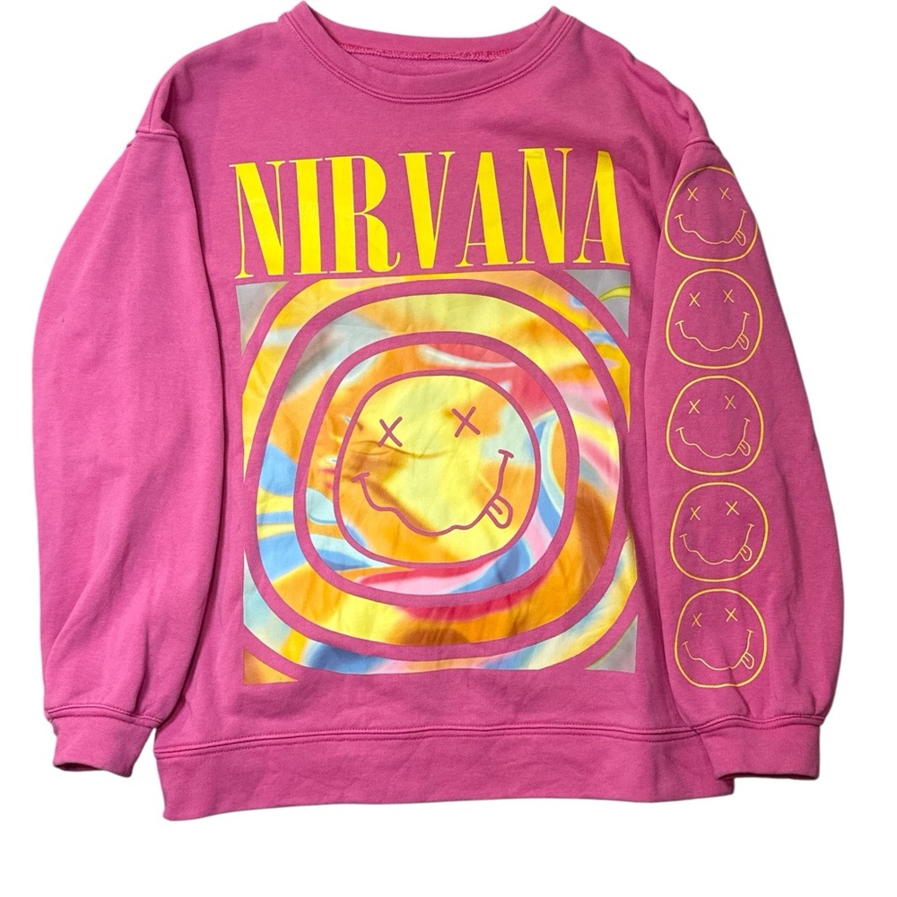 Nirvana Inspired Graphic‎ Crewneck Sweatshirt Pink Small